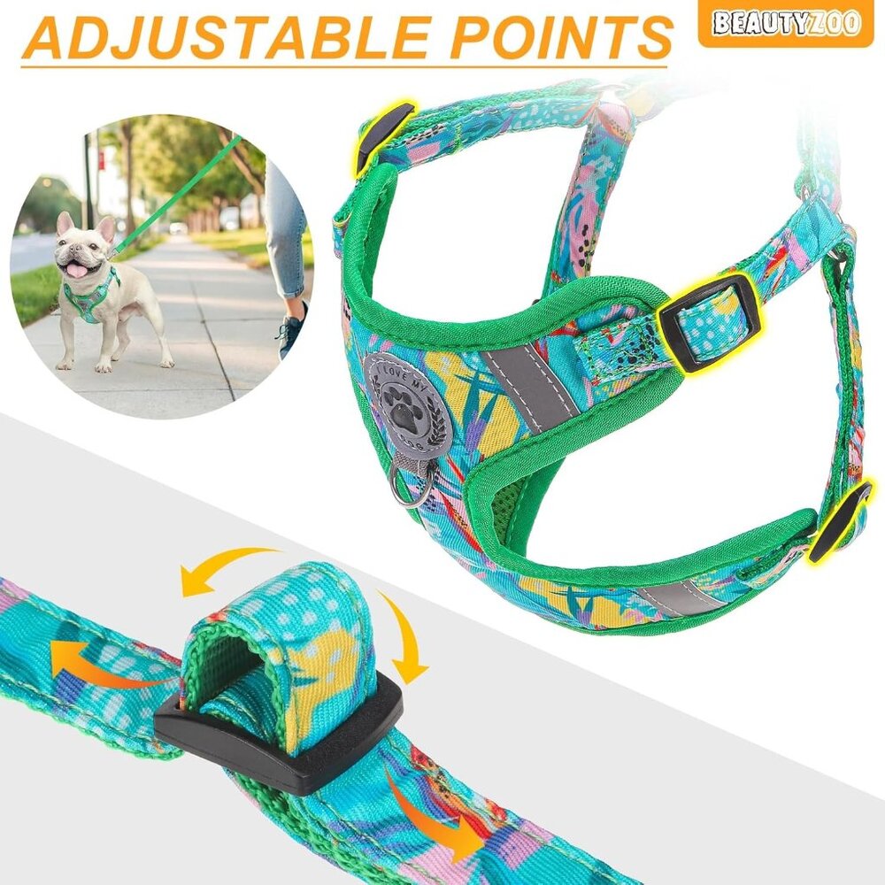 Beautyzoo Dog Harness Set Reflective Adjustable Quick Release Buckle 3-In-1 XS - Picture 2 of 10